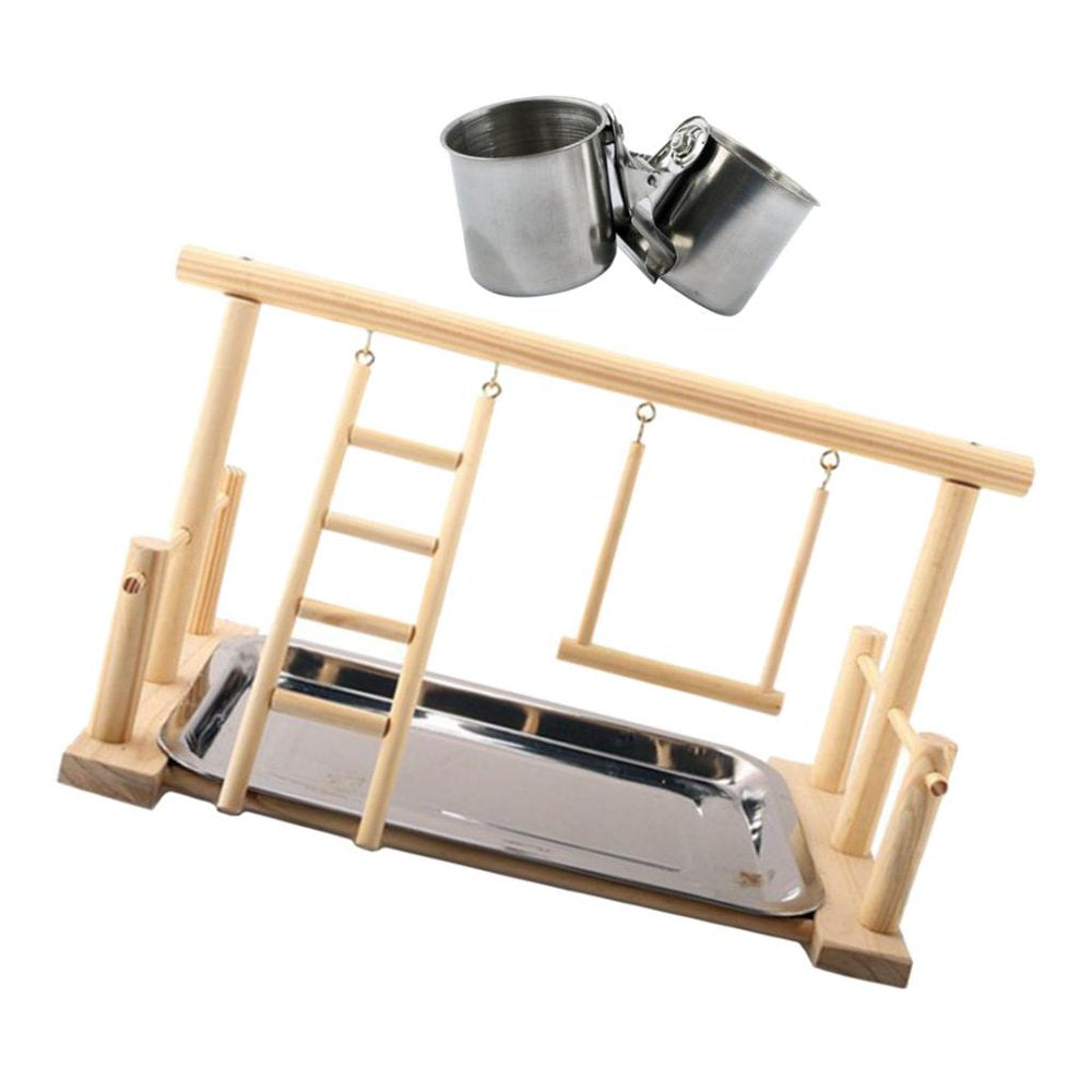 Bird Playground Wood Perch Parrots Playstand Gym Feed Cups & Tray Natural 5Cm Cups Animals & Pet Supplies > Pet Supplies > Bird Supplies > Bird Gyms & Playstands Menolana   