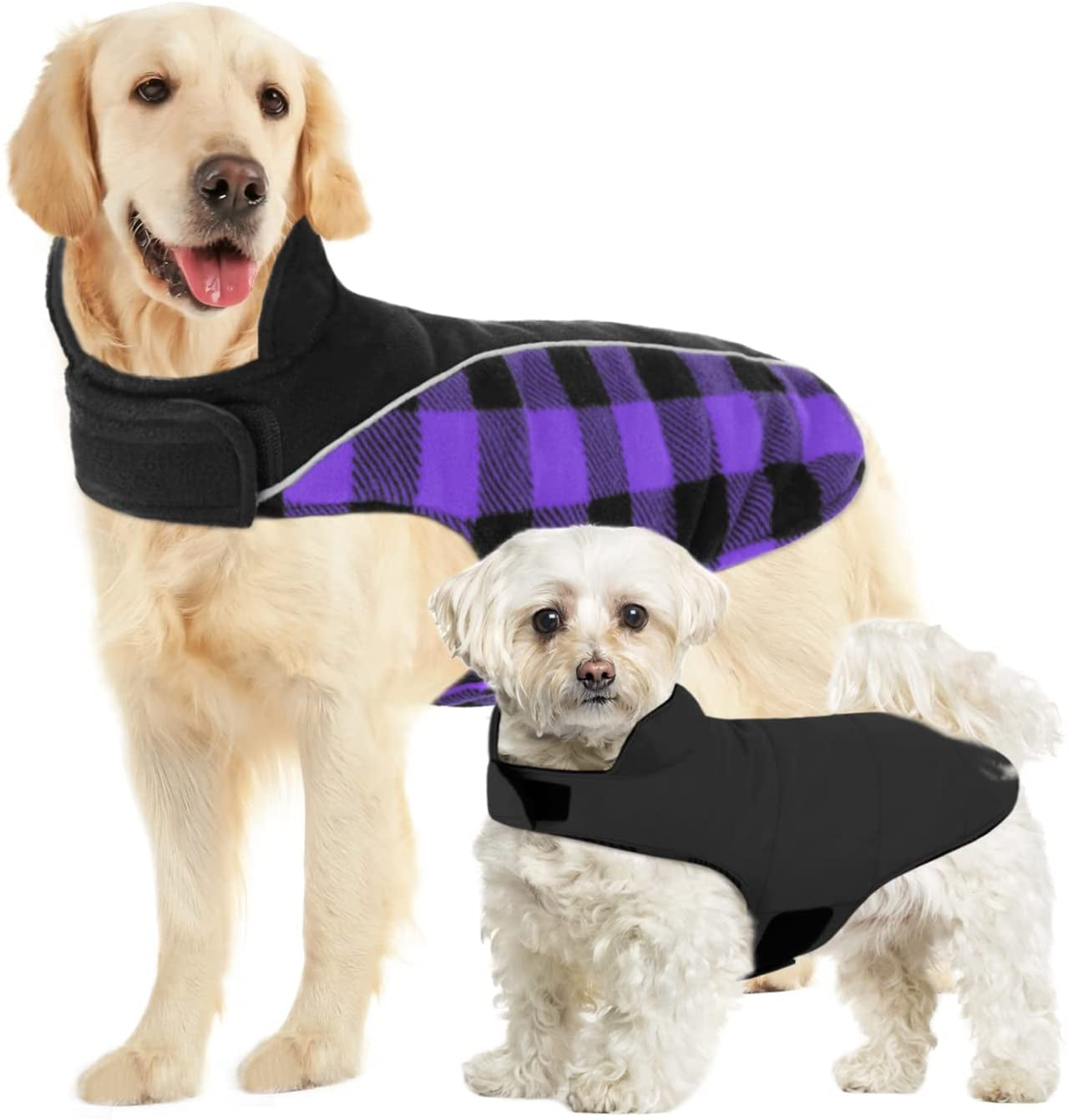 SUNFURA Reflective Dog Cold Weather Coat, British Style Plaid Reversible Waterproof Windproof Pet Winter Warm Vest, Cozy Cotton Lined Stand-Up Collar Outdoor Jacket Apparel for Small Medium Large Dogs Animals & Pet Supplies > Pet Supplies > Dog Supplies > Dog Apparel SUNFURA Purple L (Back: 16.1'', Chest: 20''-24'') 