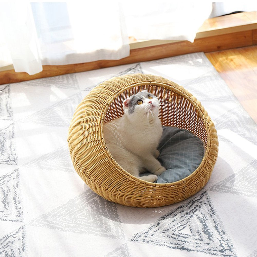 INSTACHEW Nestuo Brown Pet Bed for All Size Cats and Dogs, Imitation Rattan with Soft Cushion, Hand Made Breathable Washable Luxury Cat Bed