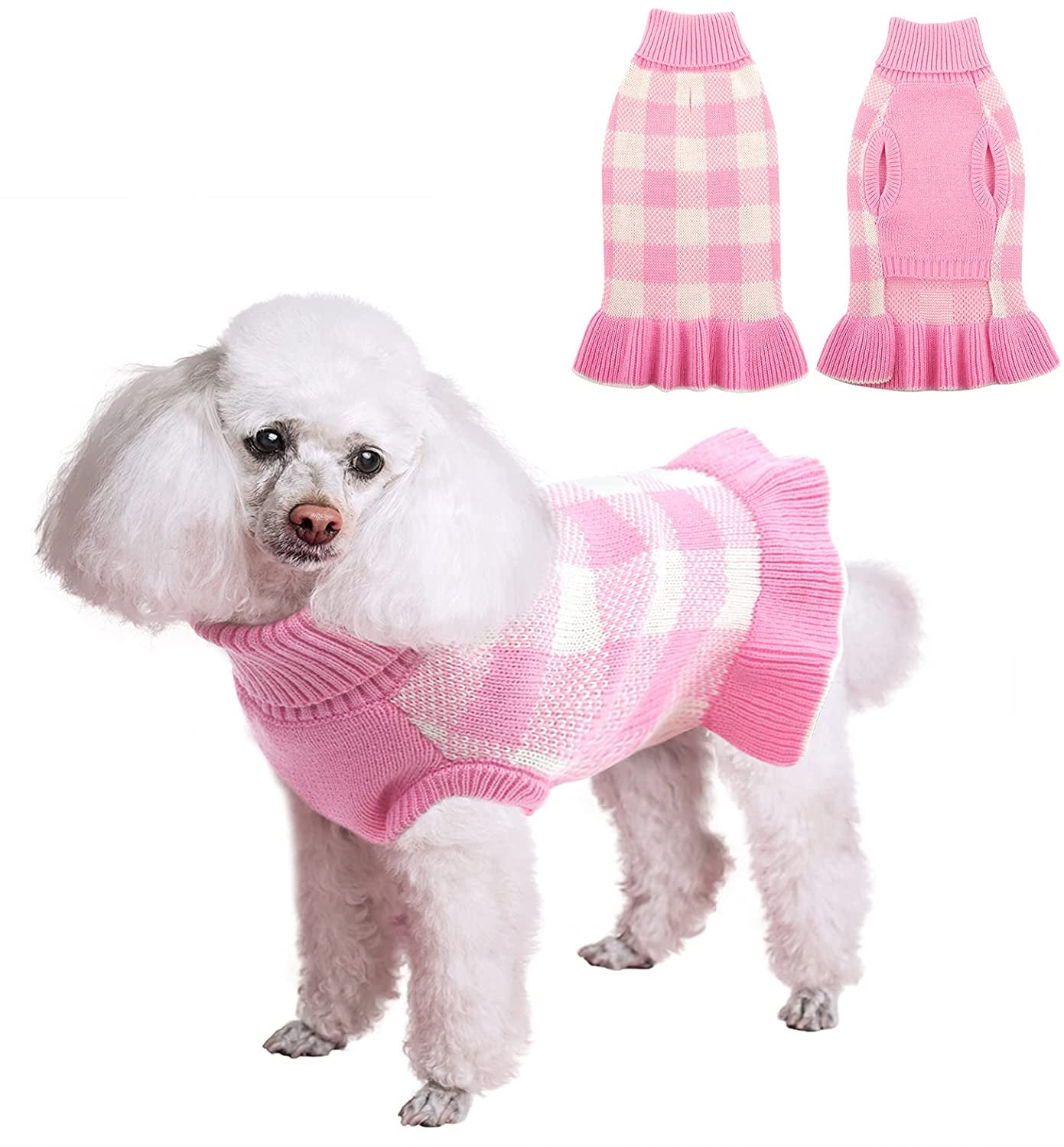 Dasior Pet Dog Sweater, Soft Turtleneck Knitted Plaid Stretch Pullover, Warm Knitwear Winter Clothes (Pink, Small) Animals & Pet Supplies > Pet Supplies > Dog Supplies > Dog Apparel Dasior Pink Medium 