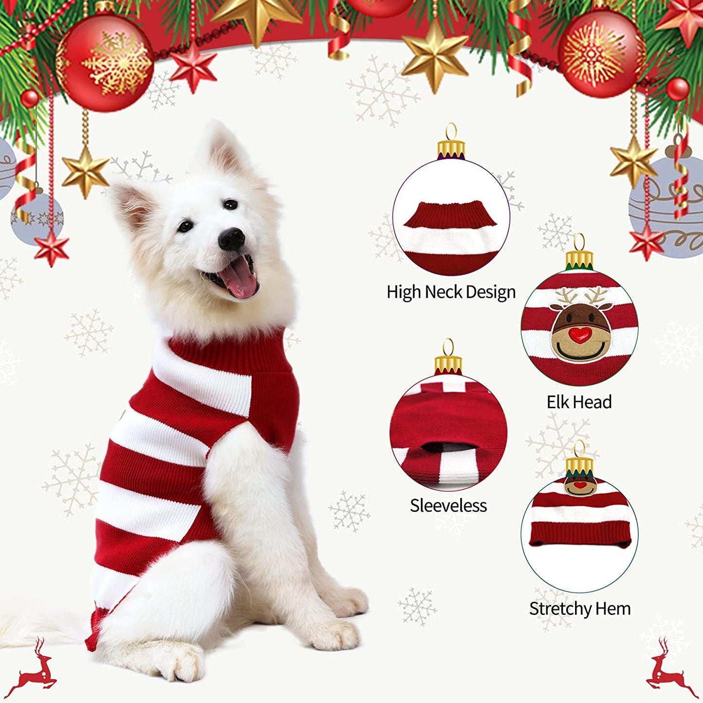 NACOCO Holiday Xmas Reindeer Sweaters Dog Sweaters New Year Christmas Sweater Pet Clothes for Small Dog and Cat (Red, Xx-Small) Animals & Pet Supplies > Pet Supplies > Dog Supplies > Dog Apparel Nacoco   