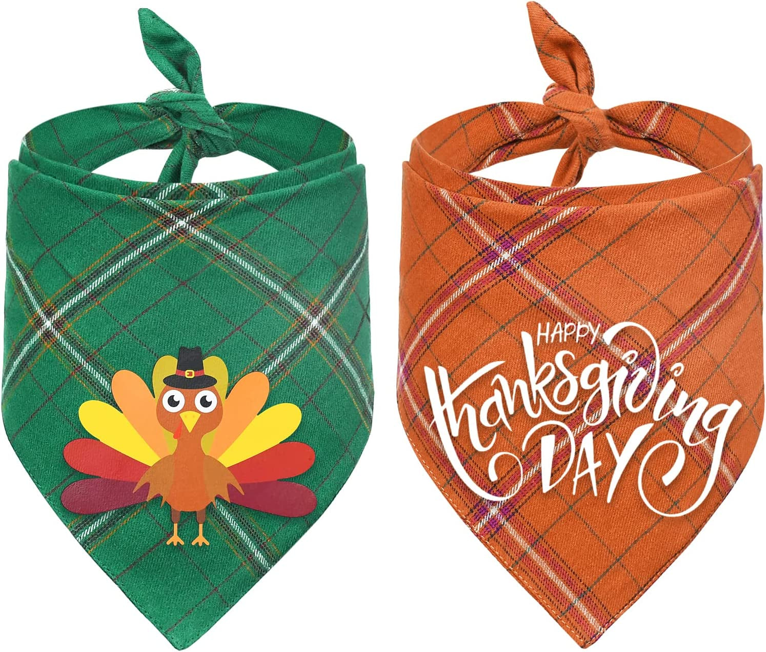 Malier 2 Pack Thanksgiving Dog Bandana, Holiday Classic Buffalo Plaid Turkey Pumpkin Pattern Bandana, Dog Scarf Triangle Bibs Kerchief Costume Accessories for Small Medium Large Dogs Cats (Large) Animals & Pet Supplies > Pet Supplies > Dog Supplies > Dog Apparel Malier Green + Orange Large 