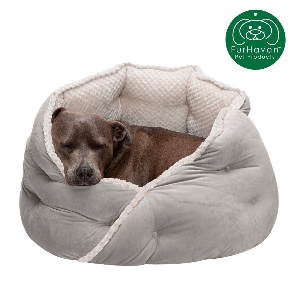 Furhaven Pet Products Minky Faux Fur & Velvet Hug Bed for Dogs & Cats Animals & Pet Supplies > Pet Supplies > Cat Supplies > Cat Beds FurHaven Pet M Silver Gray 