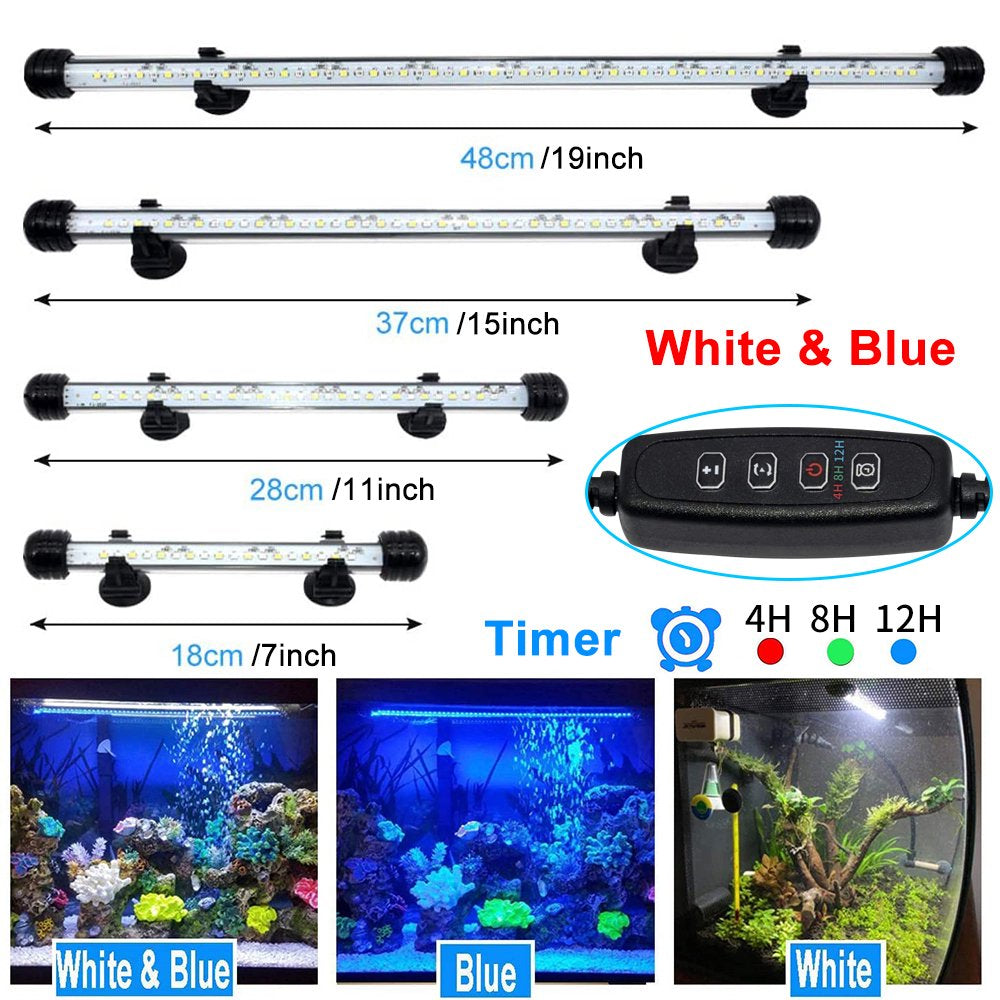 DONGPAI LED Aquarium Light, Submersible Fish Tank Light with Timer 3 Light Modes Dimmable White & Blue LED Light Bar Stick Animals & Pet Supplies > Pet Supplies > Fish Supplies > Aquarium Lighting DONGPAI 7.09inch 18LEDs  