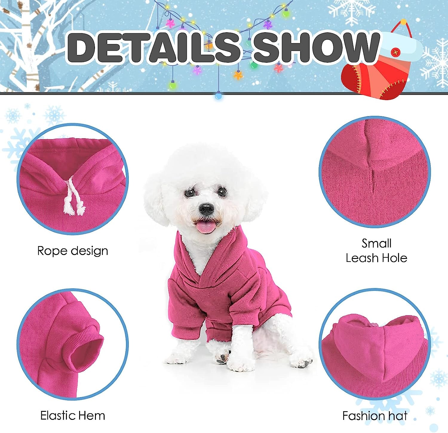 Cnarery Dog Hoodie Pet Clothes, Soft and Warm Dog Sweater with Leash Hole, Dog Winter Coat, Cold Weather Clothes for Small Medium Dogs (Medium(Chest 15 In), Pink) Animals & Pet Supplies > Pet Supplies > Dog Supplies > Dog Apparel Cnarery   