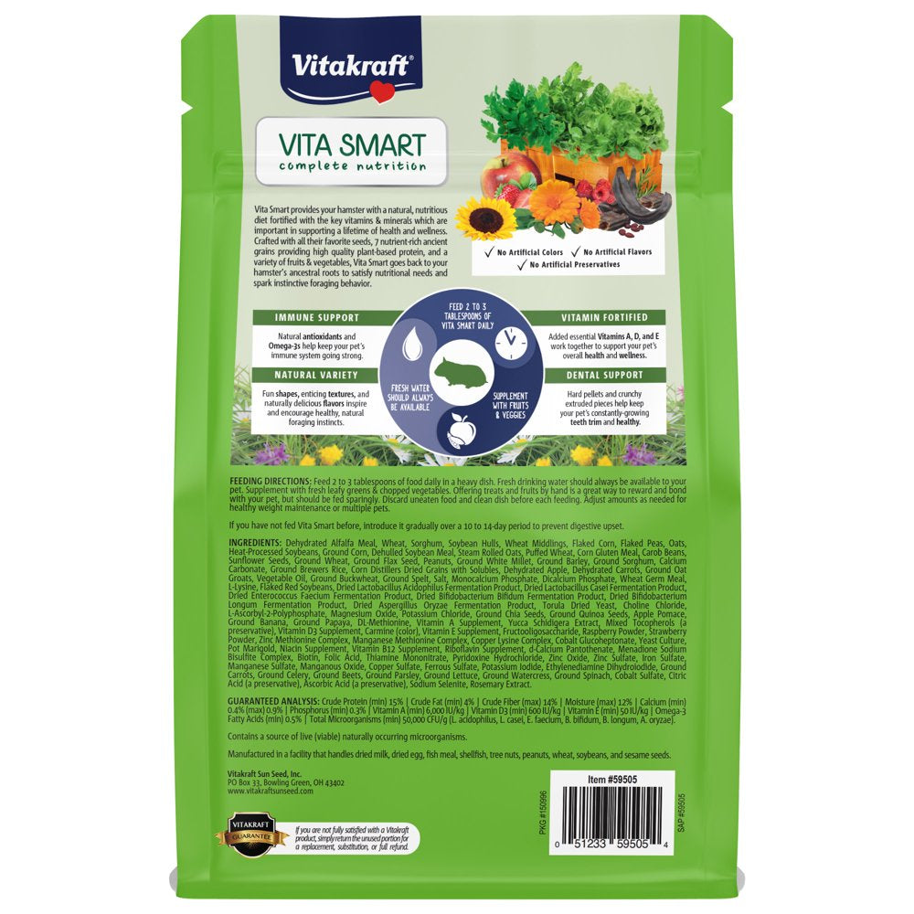 Vitakraft Vita Smart Hamster Food - Complete Nutrition - Premium Fortified Blend with Added Vitamins for Hamsters Animals & Pet Supplies > Pet Supplies > Small Animal Supplies > Small Animal Food Vitakraft Sunseed   