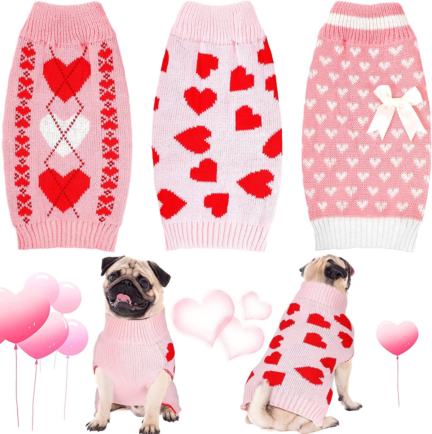 3 Pieces Valentine'S Day Dog Sweaters Sets Buffalo Plaid Heart Puppy Dog Sweaters Clothes Pet Knitwear for Dog Cat Pet Costume (Heart, Medium) Animals & Pet Supplies > Pet Supplies > Dog Supplies > Dog Apparel Sanwuta Heart Small 