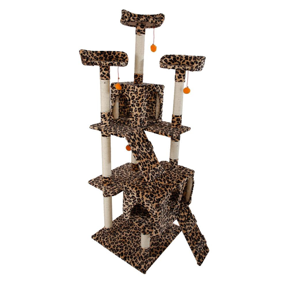 Easingroom 72'' Cat Tree 3-Layer 2-Room Cat Tower Home Pet Furniture Cat Sisal Scratching Post Leopard Finish