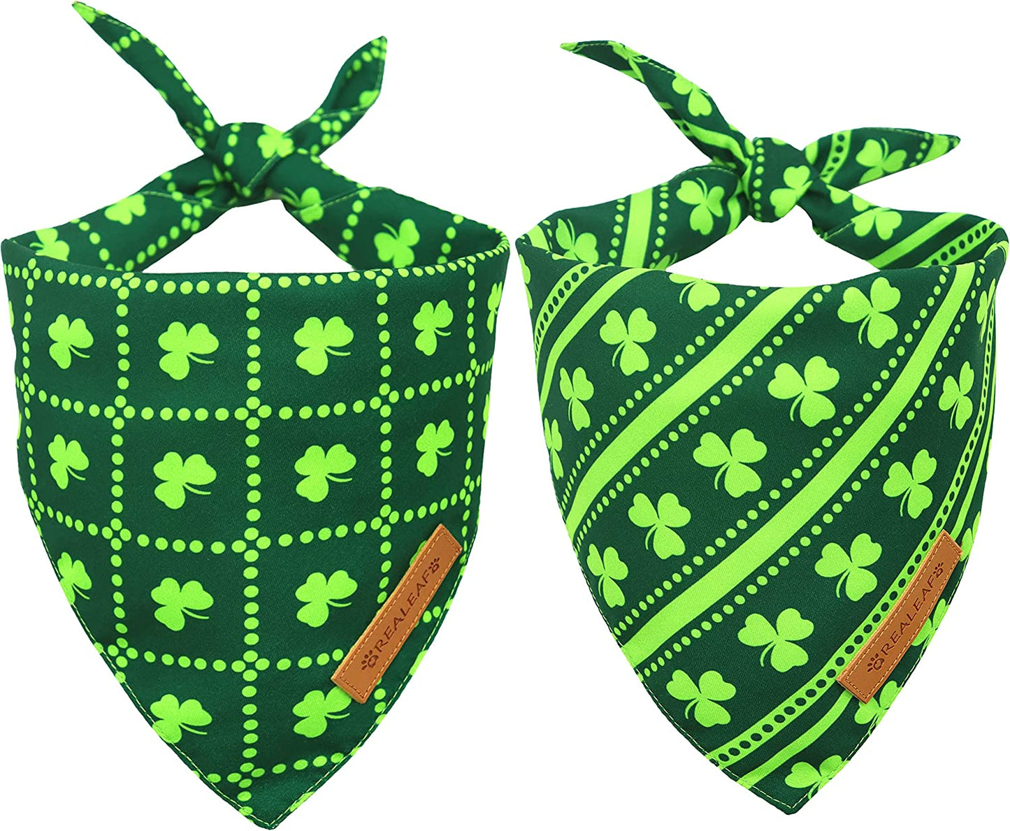 Realeaf St. Patrick'S Day Dog Bandanas 2 Pack, Reversible Green Shamrock Pet Scarf for Boy and Girl, Premium Durable Fabric, Holiday Bandana for Small Medium Large and Extra Large Dogs (Large) Animals & Pet Supplies > Pet Supplies > Dog Supplies > Dog Apparel Realeaf St. Patrick's Day X-Large 