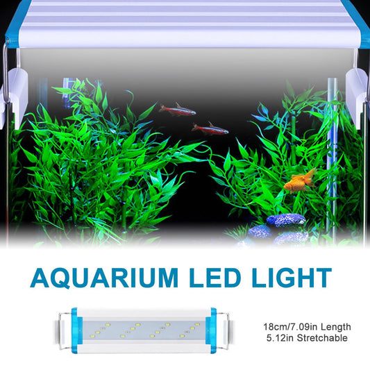 Aquarium LED Light 18Cm/7.09In Fish Tank Light 5.12In Extendable Brackets White Blue Leds for Freshwater Planted Tanks