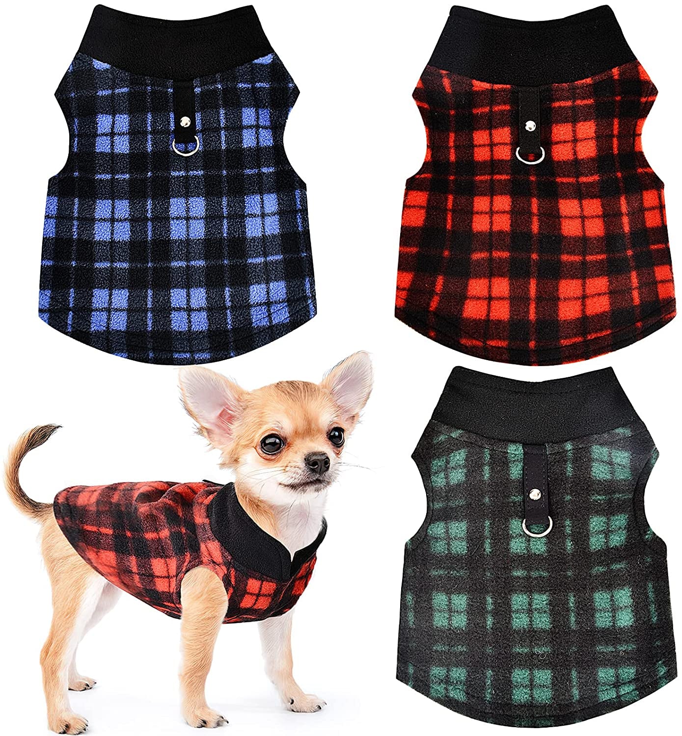 Chihuahua Sweaters for Small Dogs Fleece Puppy Clothes for Yorkie Teacup Boy Girl Winter Warm Tiny Dog Sweater with D Ring Extra Small Dog Clothing XXS XS 3 Pieces (Xx-Small) Animals & Pet Supplies > Pet Supplies > Dog Supplies > Dog Apparel Sebaoyu plaid red blue green X-Small/(2.2-4.0)lb 