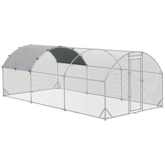 Pawhut Galvanized Large Metal Chicken Coop Cage Walk-In Enclosure Poultry Hen Run House Playpen Rabbit Hutch with Cover for Outdoor Backyard 9.2' X 18.7' X 6.5' Silver Animals & Pet Supplies > Pet Supplies > Dog Supplies > Dog Kennels & Runs Aosom LLC 110.25" x 224.5" x 77.5"  