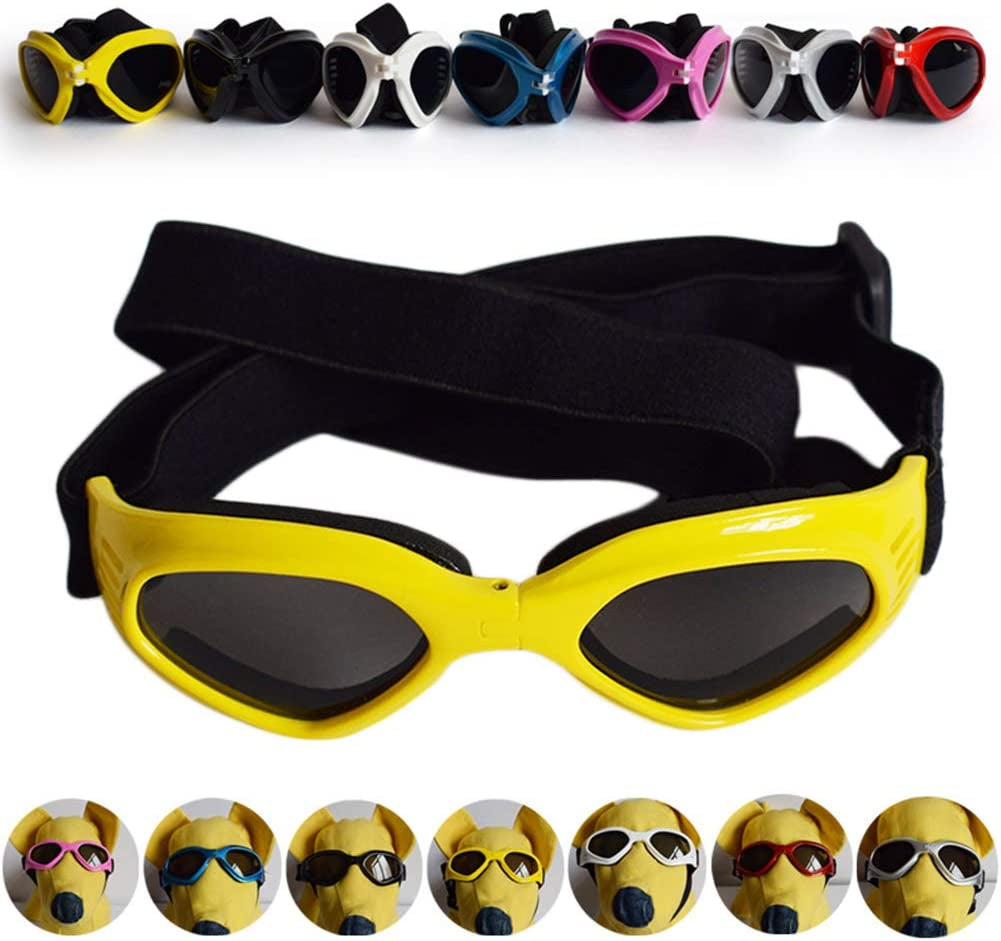 POPETPOP Fashion Pet Sunglasses, Foldable Puppy UV Protective Windproof Sunglasses, Cats Dogs Eyewear Protection with Adjustable Strap (Yellow) Animals & Pet Supplies > Pet Supplies > Dog Supplies > Dog Apparel POPETPOP   