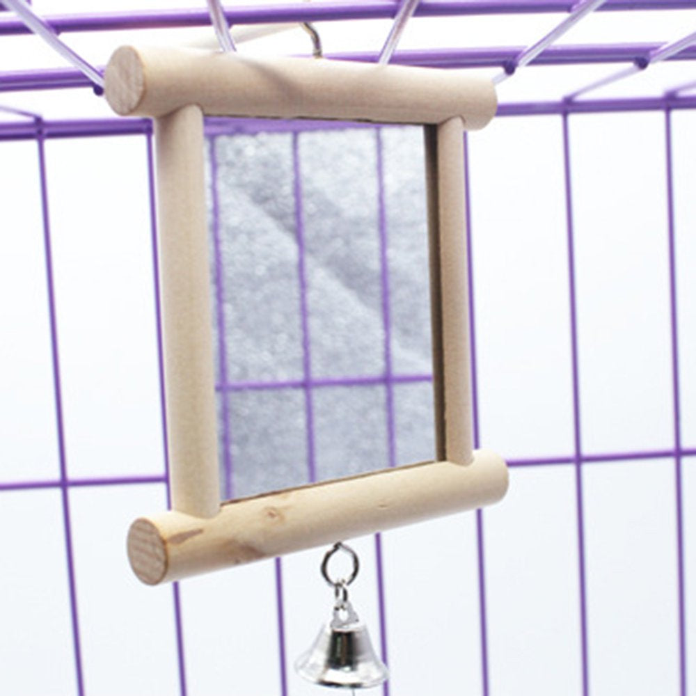 VERMON Pet Bird Parrot Bell Mirror Hanging Cage Wood Stand Perch Interactive Play Toy Animals & Pet Supplies > Pet Supplies > Bird Supplies > Bird Toys VERMON   