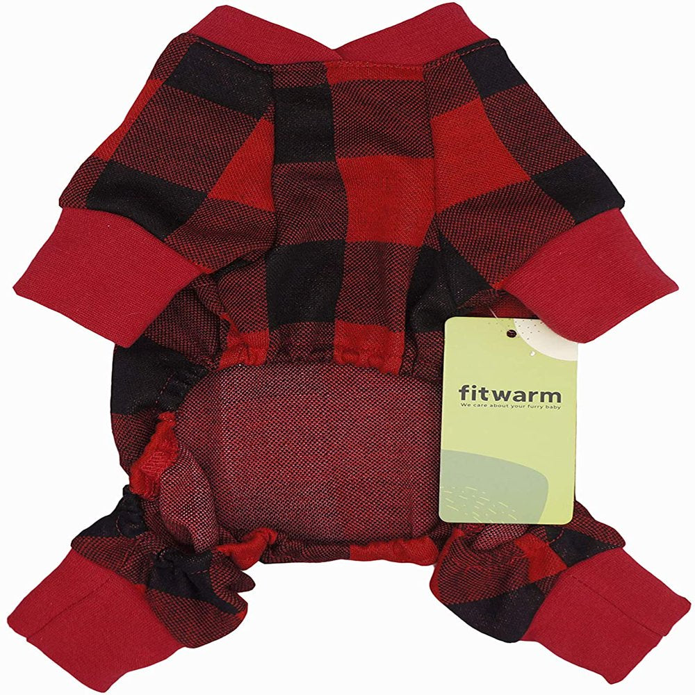 Fitwarm 100% Cotton Buffalo Plaid Dog Clothes Puppy Pajamas Pet Apparel Cat Onesies Jammies Doggie Jumpsuits XS Animals & Pet Supplies > Pet Supplies > Dog Supplies > Dog Apparel Fitwarm   