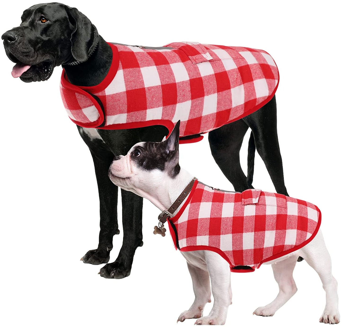 Queenmore Winter Dog Jacket, Adjustable Waterproof Reflective Cold Weather Padding Coat, Plaid Checkered Pet Clothes with Pocket (Red, S) Animals & Pet Supplies > Pet Supplies > Dog Supplies > Dog Apparel Queenmore Pink XX-Large 