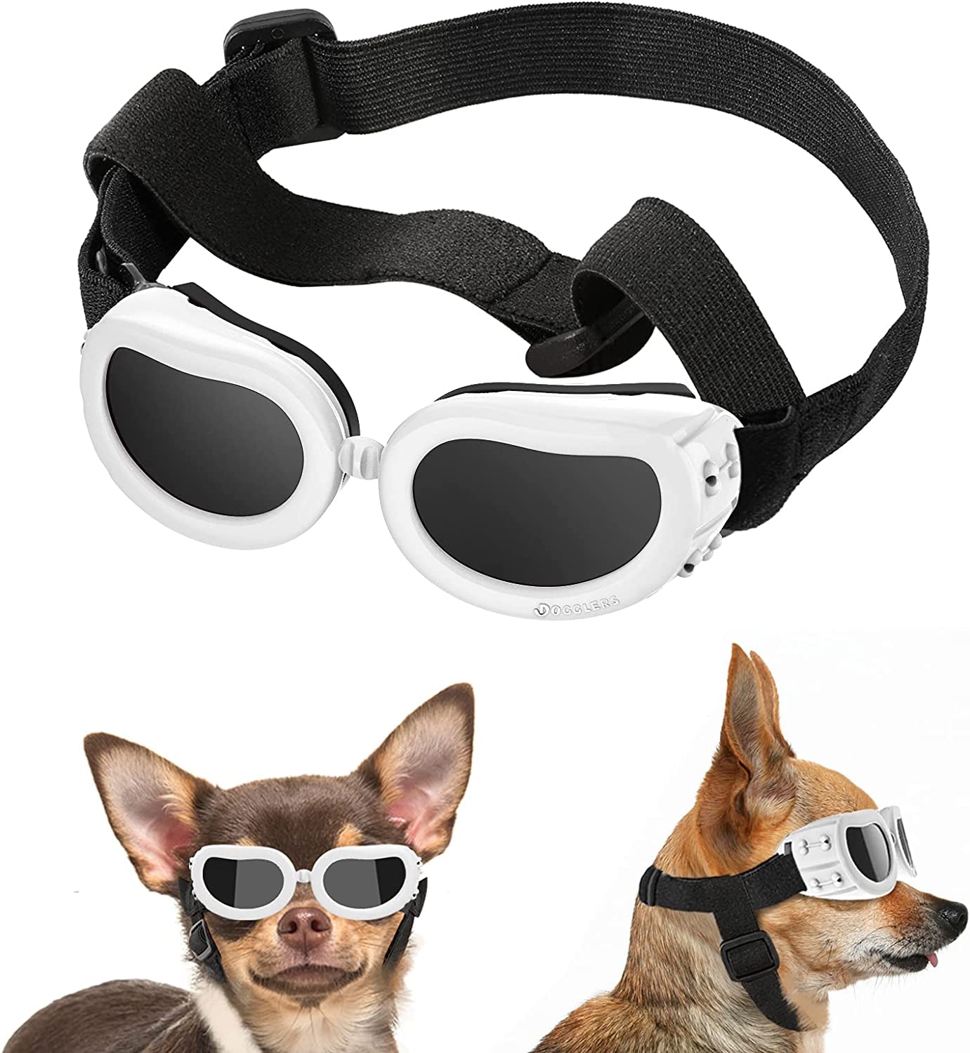 Lewondr Dog Sunglasses Small Breed Dogs Goggles UV Protection,Goggles for Small Dogs Eye Wear Protection with Adjustable Strap Windproof Anti-Fog Sunglasses for Small Dogs Doggy Doggie Glasses,Black Animals & Pet Supplies > Pet Supplies > Dog Supplies > Dog Apparel Lewondr White  