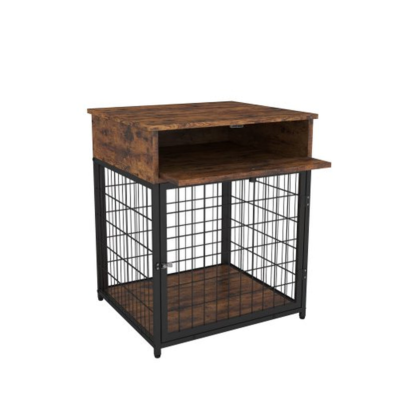 JINS&VICO Furniture Style Dog Crate End Table with Storage Drawer,Wood Pet Side Table Bed Nightstand,Indoor Use Chew-Proof Dog House for Small Dogs,Rustic Brown Animals & Pet Supplies > Pet Supplies > Dog Supplies > Dog Houses JINS & VICO   