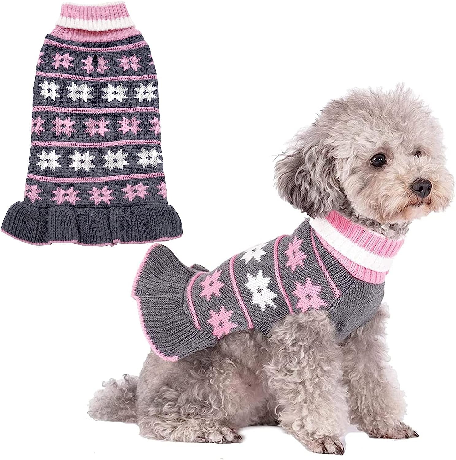 KYEESE Dog Sweaters for Small Dogs Turtleneck Dog Sweater Dress Knit Pullover Warm Animals & Pet Supplies > Pet Supplies > Dog Supplies > Dog Apparel kyeese 2# Girl Grey X-Small (Pack of 1) 