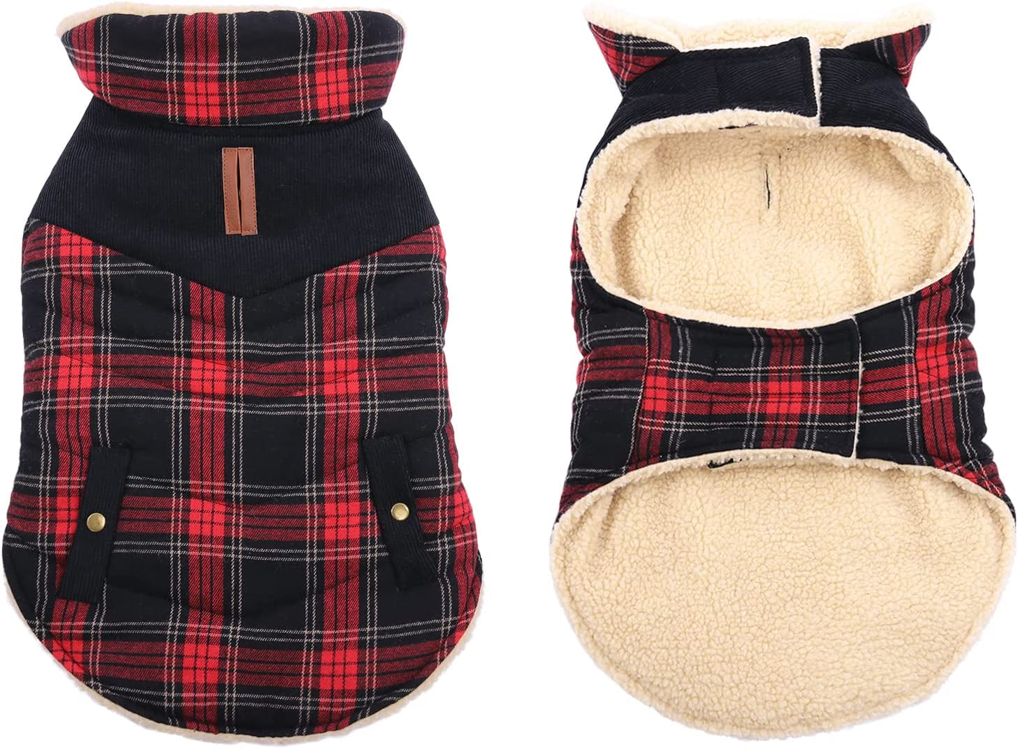 Preferhouse Winter Coat for Small and Medium Dogs, Puppy Plaid Jacket, Cotton Coat for Cold Weather, Windproof Warm Dog Garments, Pet Thickened Outfits Indoor Outdoor, Red XS Animals & Pet Supplies > Pet Supplies > Dog Supplies > Dog Apparel Preferhouse   