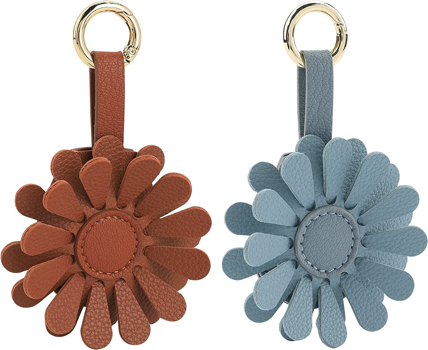 URIZZD Air Tag Keychain for Apple Airtags Holder, 2 Pack Flower Air Tag Cases, Leather Cover for Airtags Holder for Purse/Wallet/Pets/Kids/Travel (6Fbaat02-Blue)
