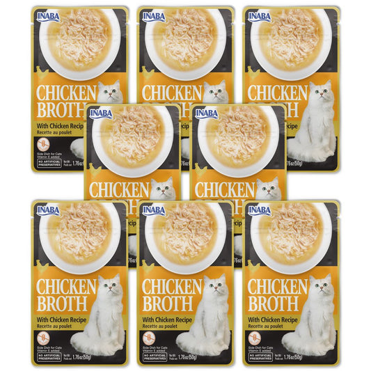 INABA Chicken Broth Complement/Topper/Treat for Cats, Eight 1.76 Oz Pouches, Chicken