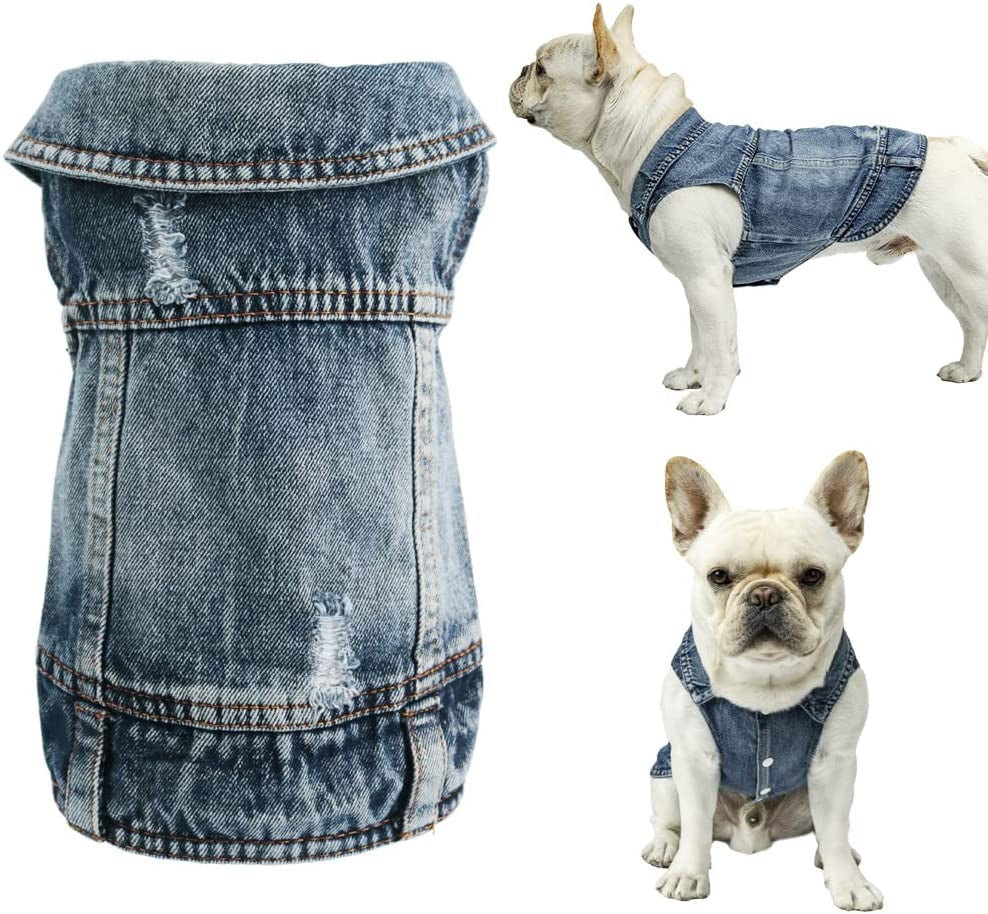 Companet Dog Jean Jacket, Breathable Pet Clothes for Small Medium Dogs Cats,Cool Blue Denim Coat Lapel Vests Classic Puppy Blue Vintage Washed Clothes Scratch Design Animals & Pet Supplies > Pet Supplies > Dog Supplies > Dog Apparel mondon Blue X-Small 