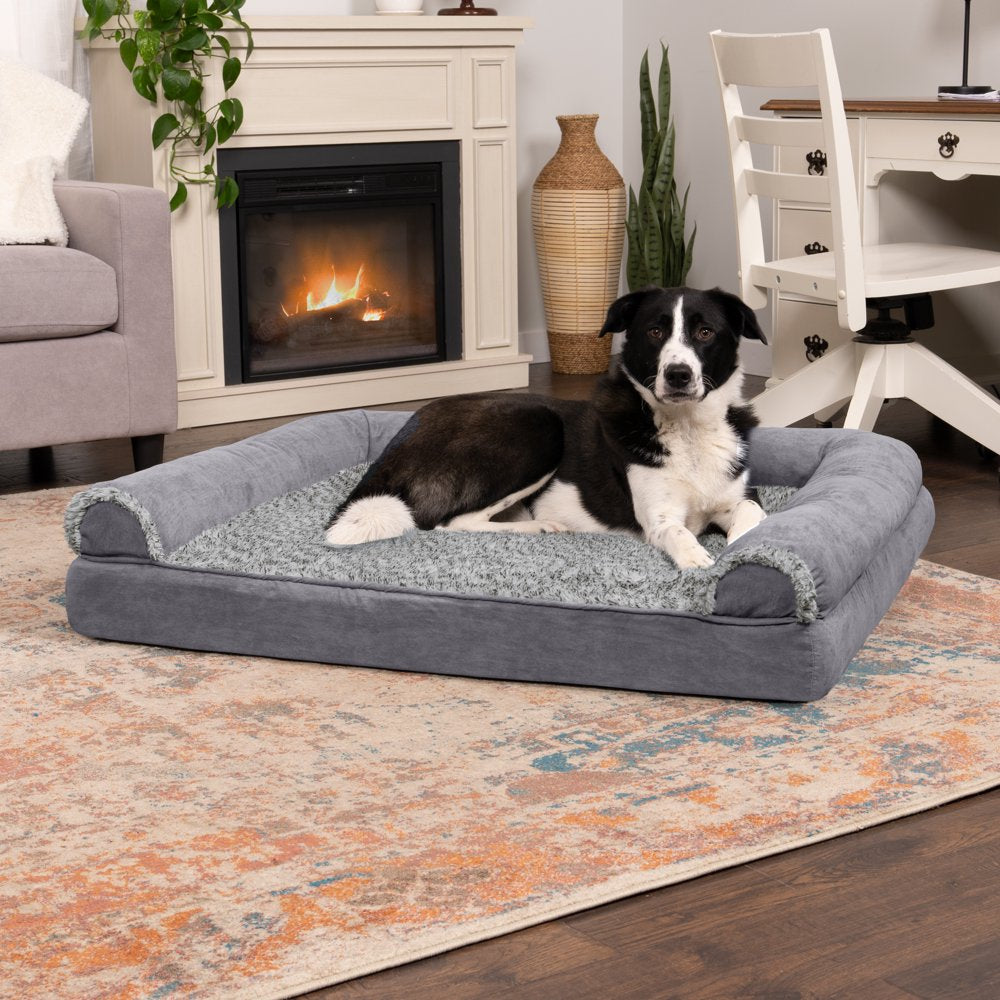 Furhaven Pet Products | Full Support Orthopedic Two-Tone Faux Fur & Suede Sofa Pet Bed for Dogs & Cats, Stone Gray, Jumbo Animals & Pet Supplies > Pet Supplies > Cat Supplies > Cat Beds FurHaven Pet   