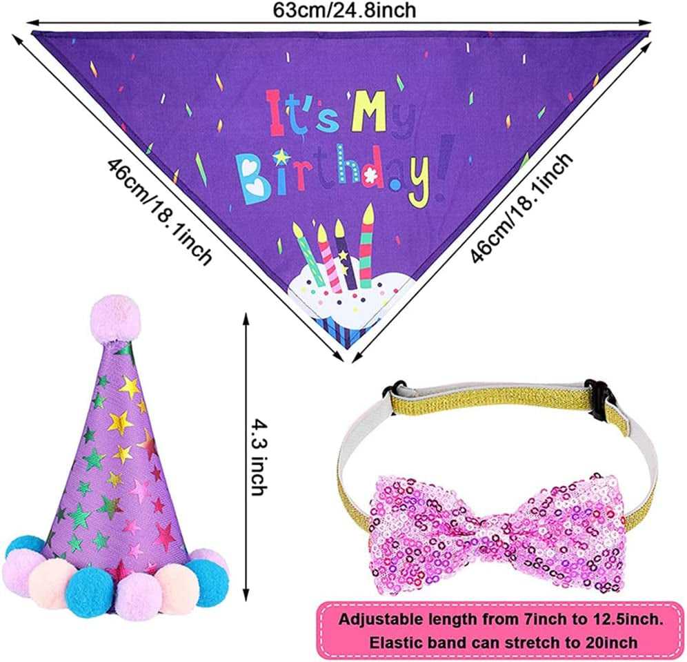 ACSUZ Purple Dog Birthday Decorations Happy Birthday Banner Bandana Scarf Bowtie Hat and Paws Prints Ballons Sets Animals & Pet Supplies > Pet Supplies > Dog Supplies > Dog Apparel ACSUZ   