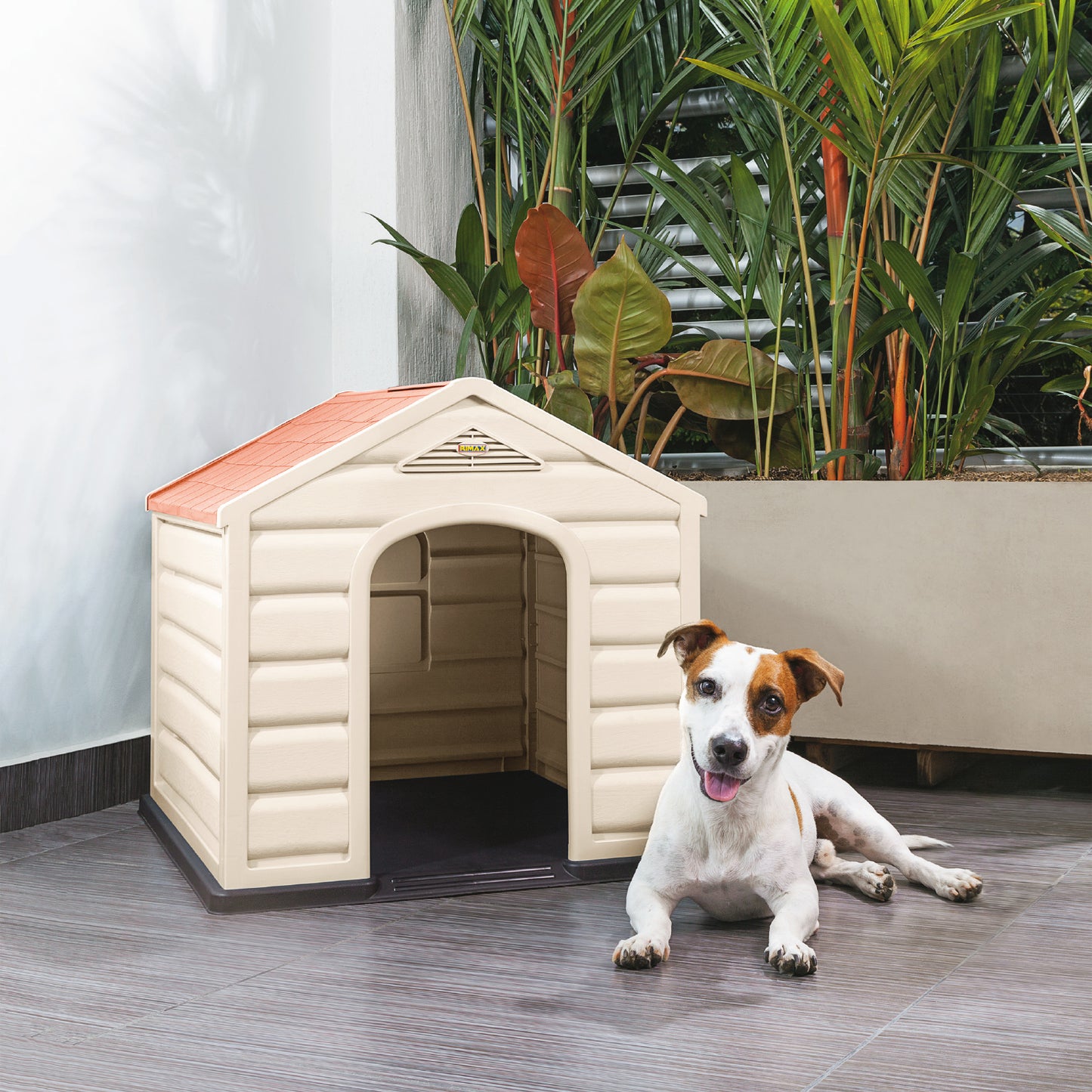 Rimax Resin Dog House for Small Breeds, Taupe, 23" H X 24" W X 26" D