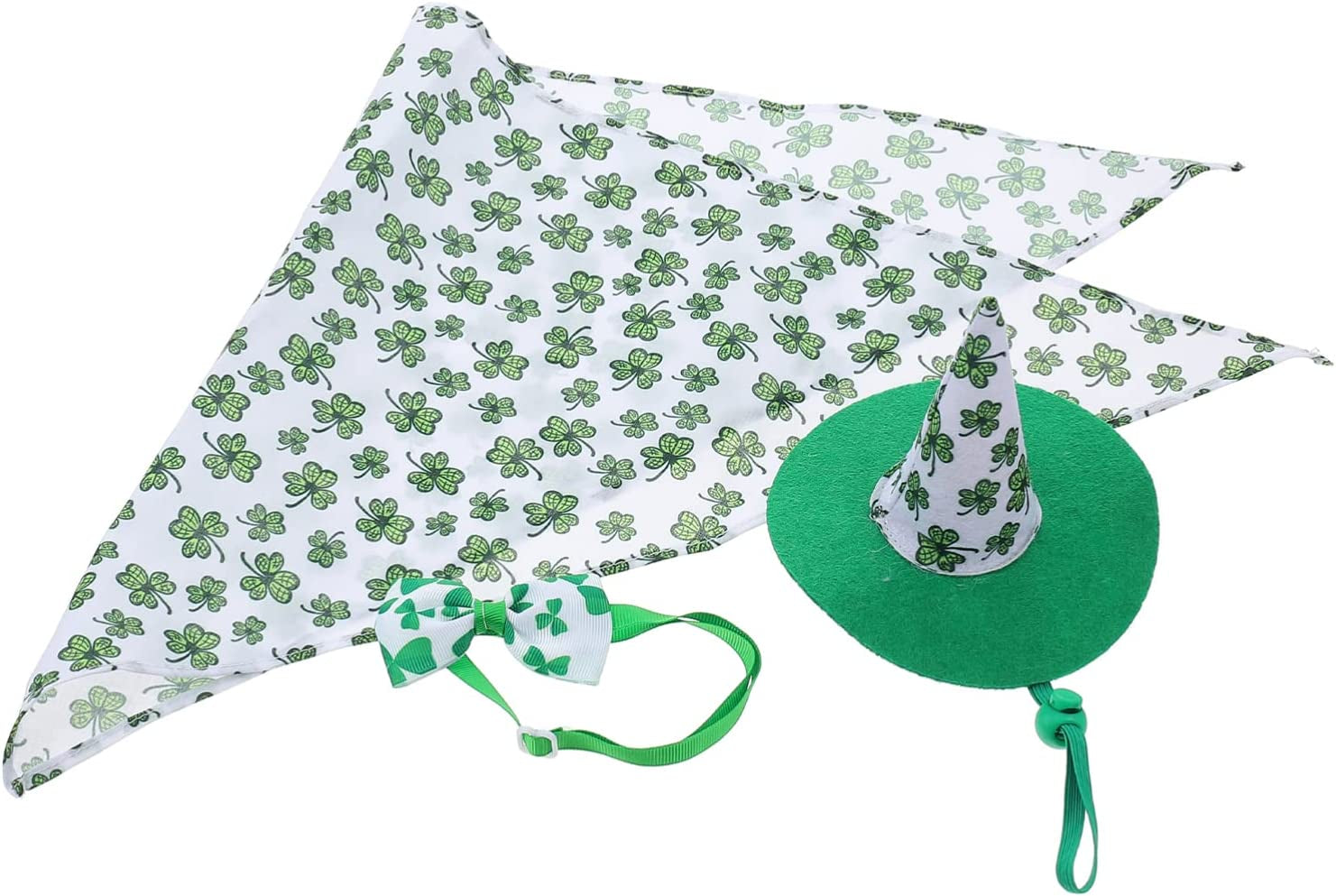 St. Patricks Day Pet Costume Set Shamrock Pattern Dog Bib Irish Festival Dog Hat Adjustable Clover Bow Tie for St. Patricks Day Favors (Color : Green) Animals & Pet Supplies > Pet Supplies > Dog Supplies > Dog Apparel OLIMY Assorted Color  