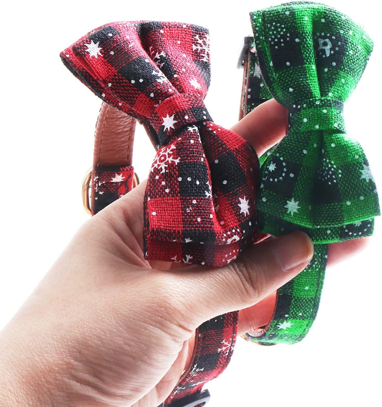 KUDES 2 Pack/Set Christmas Snowflake Dog Collars Breakaway with Bow Tie and Bells for Cat and Small/Medium/Large Pets, Red & Green M Animals & Pet Supplies > Pet Supplies > Dog Supplies > Dog Apparel Leegoo   