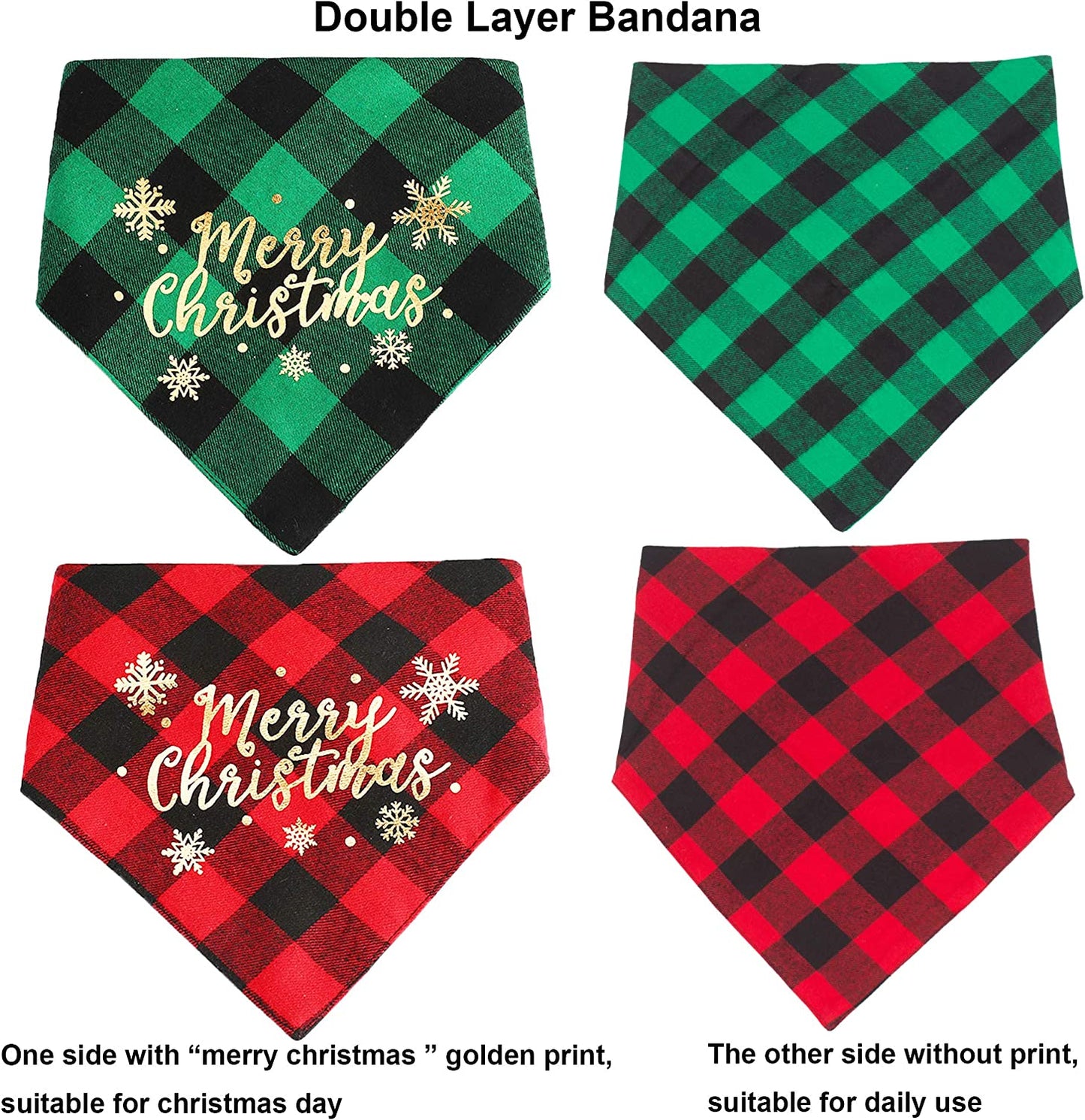 ADOGGYGO 2 Pack Christmas Dog Plaid Bandana Triangle Bib Set Pet Scarf Accessories for Dogs Cats (Red & Green) Animals & Pet Supplies > Pet Supplies > Dog Supplies > Dog Apparel ADOGGYGO   