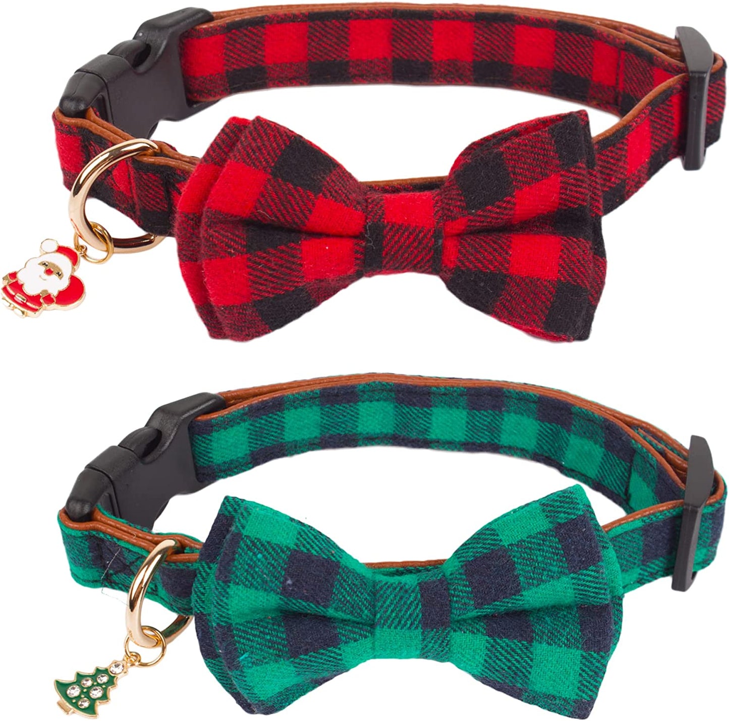 ADOGGYGO Christmas Dog Collar with Bow Tie Adjustable Bowtie Plaid Red Green Dog Pet Collars for Small Medium Large Dogs (Small, Red&Green&White) Animals & Pet Supplies > Pet Supplies > Dog Supplies > Dog Apparel ADOGGYGO Red&Green Small 