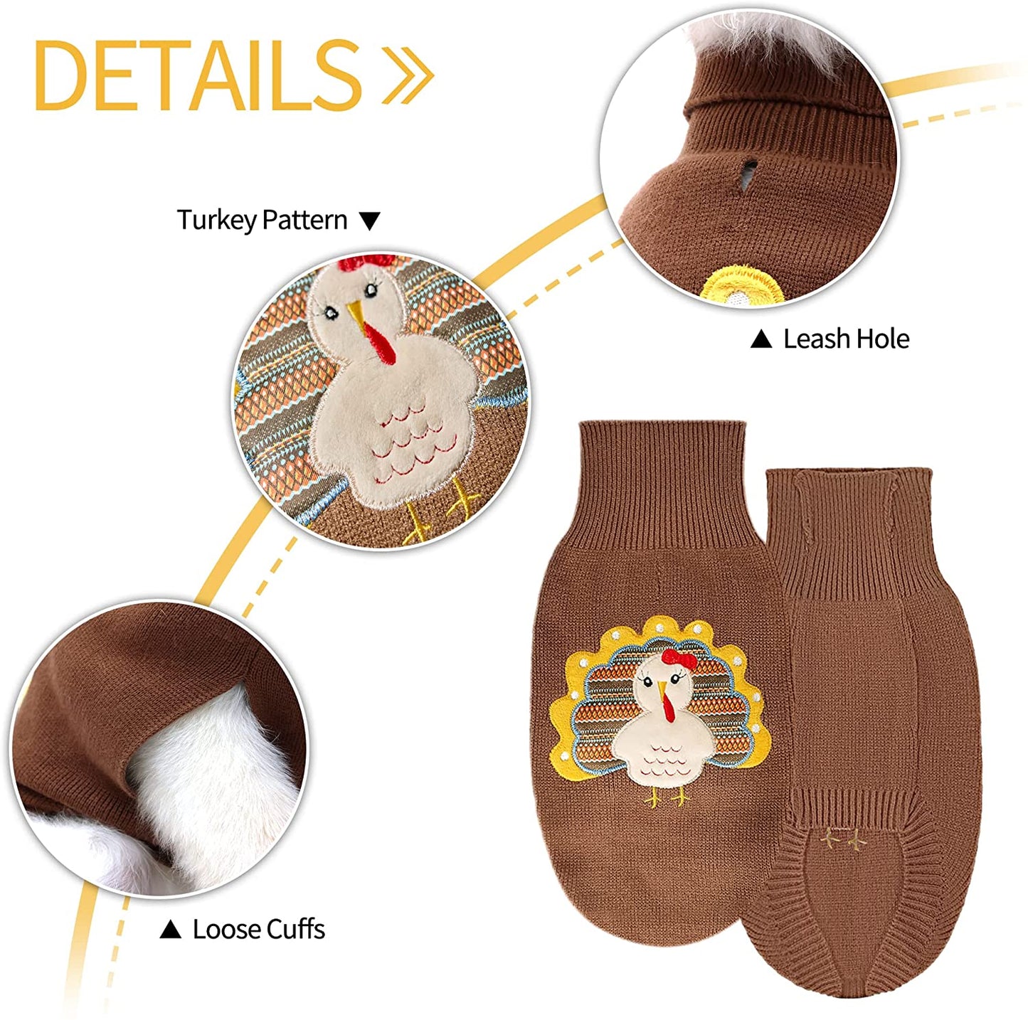 DELIFUR Thanksgiving Dog Sweater Turkey Dog Sweater Warm Knitted Winter Clothes for Pets Dogs Brown (Medium) Animals & Pet Supplies > Pet Supplies > Dog Supplies > Dog Apparel DELIFUR   