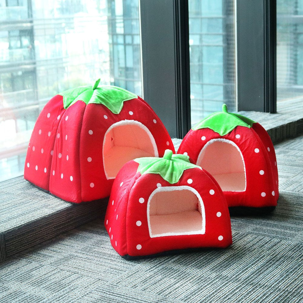 Foldable Strawberry Pet Dog Cat Bed Doggy Kennel House Puppy Basket Pat L Animals & Pet Supplies > Pet Supplies > Cat Supplies > Cat Beds Unique-Bargains   