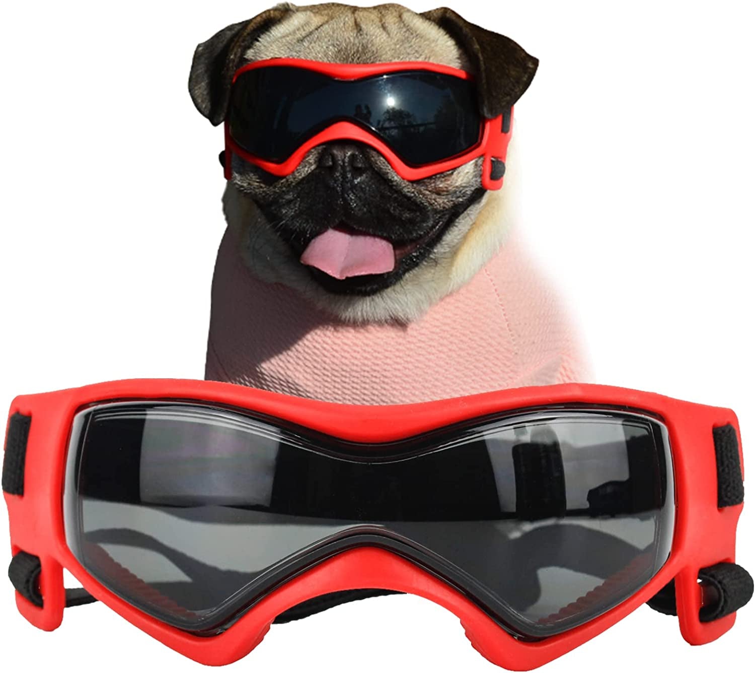 SLDPET Dog Goggles for Small Breed Dog Sunglasses Dog UV Sunglasses Windproof Soft Frame Adjustable Straps for Small/Medium Puppy Dogs (Black) Animals & Pet Supplies > Pet Supplies > Dog Supplies > Dog Apparel SLDPET Red  