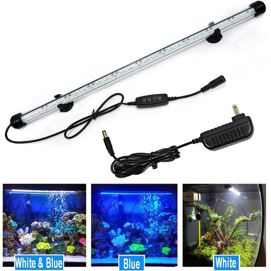 DONGPAI LED Aquarium Light, Submersible Fish Tank Light with Timer 3 Light Modes Dimmable White & Blue LED Light Bar Stick