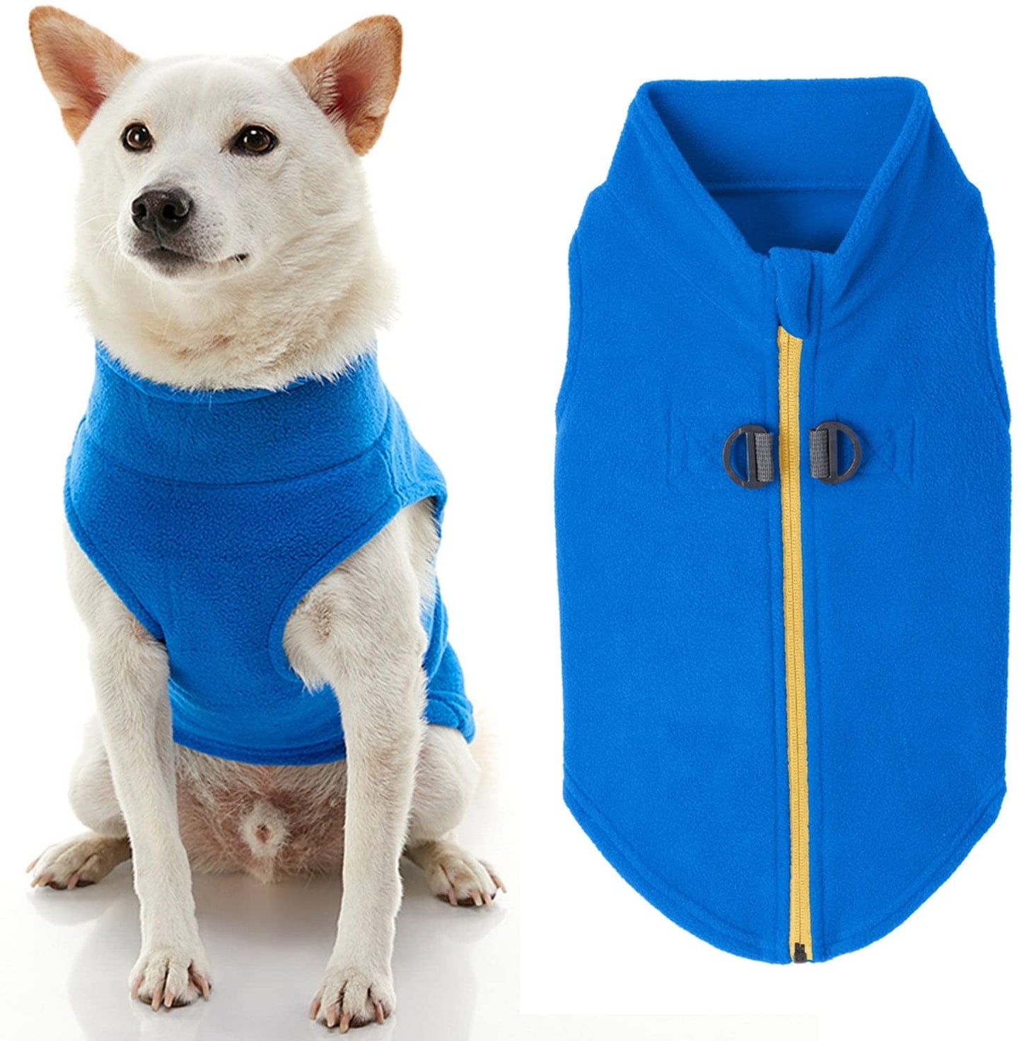 Gooby Zip up Fleece Dog Sweater - Blue, Medium - Warm Pullover Fleece Step-In Dog Jacket with Dual D Ring Leash - Winter Small Dog Sweater - Dog Clothes for Small Dogs Boy and Medium Dogs Animals & Pet Supplies > Pet Supplies > Dog Supplies > Dog Apparel Inafiction USA Blue X-Large chest (~22.5") 