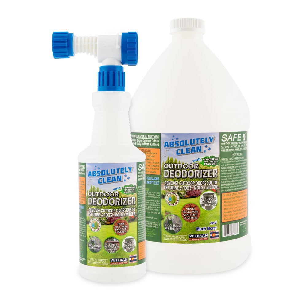 Amazing Outdoor Deodorizer - Natural Enzyme Formula - Just Spray & Walk Away - Grass, Astroturf, Dog Runs, Patios, Decks, Fences & More - Prevents Lawn Yellowing - USA Made - Vet Approved Animals & Pet Supplies > Pet Supplies > Dog Supplies > Dog Kennels & Runs Absolutely Clean Combo 32oz Bottle w/Garden Sprayer & 128oz Refill  