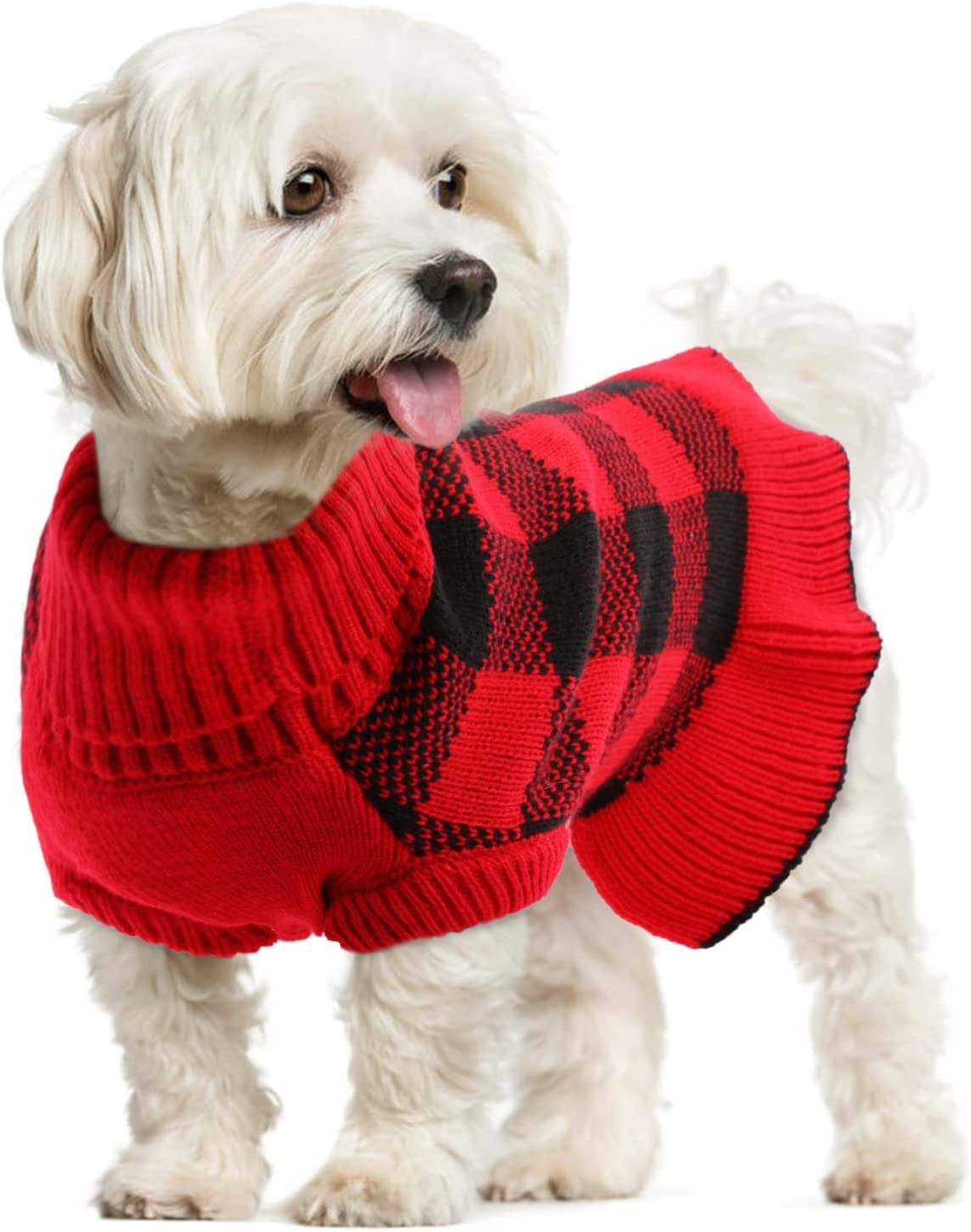 Dog Sweater Dress, Turtleneck Pullover Knitwear Warm Girl Dogs Coat for Fall Winter Cute Classic Plaid Pattern Princess Style Knit Clothes for Small Medium Female Dogs Puppy Leash Hole(Orange Blue) Animals & Pet Supplies > Pet Supplies > Dog Supplies > Dog Apparel LeLePet Red X-Large 