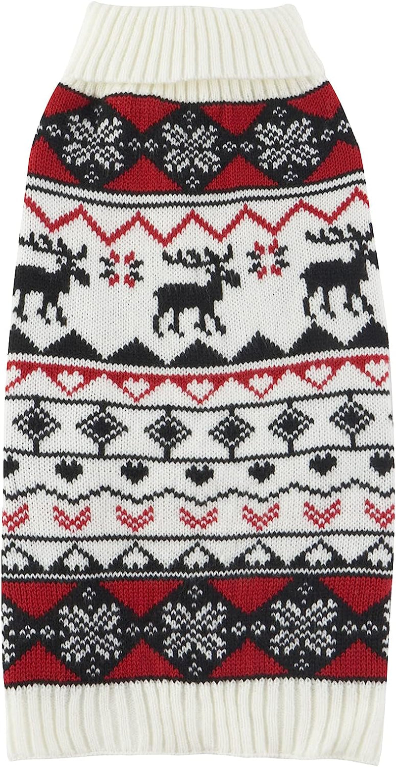 Ugly Vintage Knit Xmas Reindeer Holiday Festive Dog Sweater for Small Dogs, Small (S) Back Length 12" Animals & Pet Supplies > Pet Supplies > Dog Supplies > Dog Apparel Lanyar Red Snowflake Reindeer Medium (Pack of 1) 