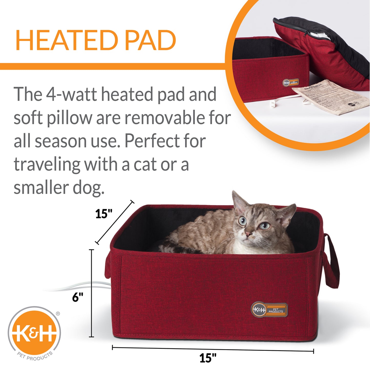 K&H Pet Products Thermo Basket Indoor Heated Cat Bed Foldable Red 15 X 15 Inches Animals & Pet Supplies > Pet Supplies > Cat Supplies > Cat Beds Central Garden and Pet   