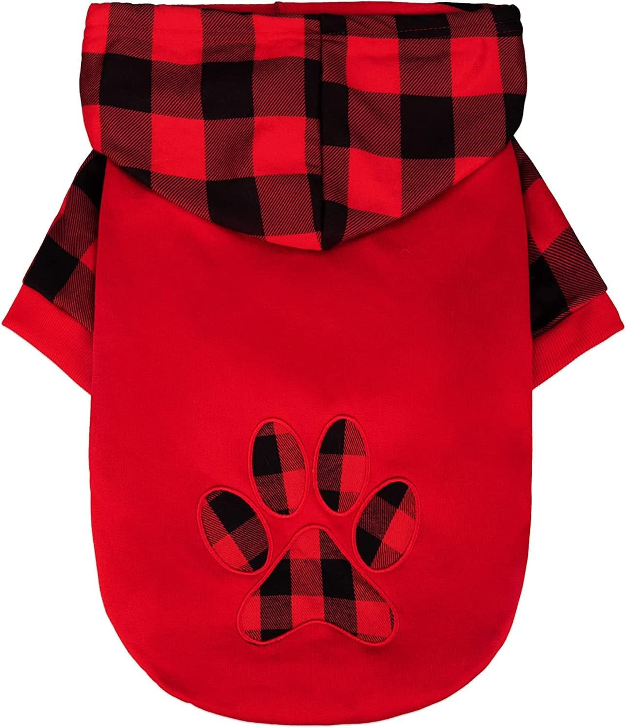 PUPTECK Plaid Dog Hoodie Pet Sweater Shirts Soft Comfortable Clothes with Hat Autumn Winter Apparel Animals & Pet Supplies > Pet Supplies > Dog Supplies > Dog Apparel PUPTECK Red (Paw) Medium 