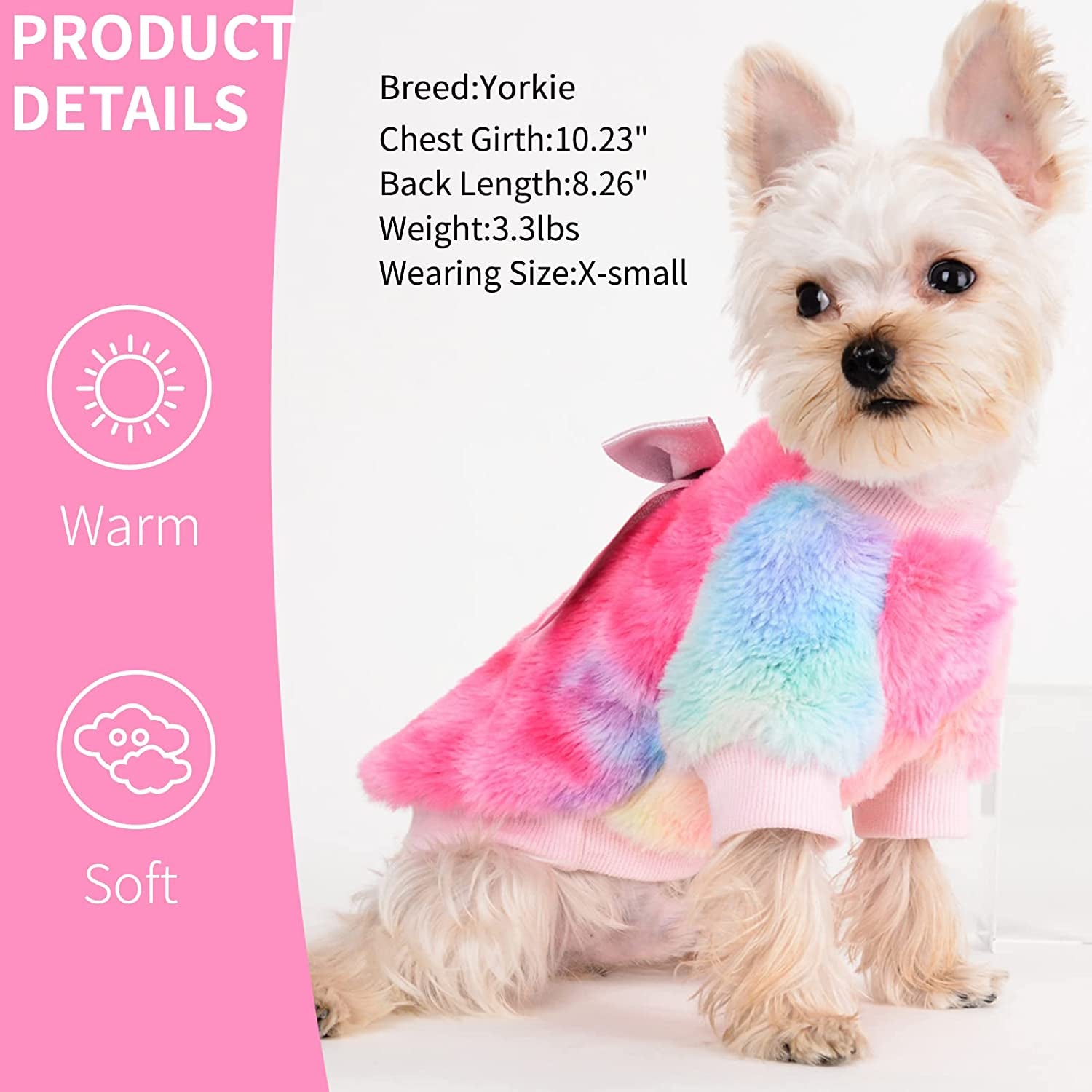 Pink Dog Sweater for Small Dogs Girl Tie Dye Female Dog Sweater Puppy Sweatshirts Doggie Sweaters Winter Dog Clothes Pet Cat Pup Warm Clothing Outfit for Yorkie Chihuahua Coat with Bow-Knot XS Animals & Pet Supplies > Pet Supplies > Dog Supplies > Dog Apparel Yikeyo   