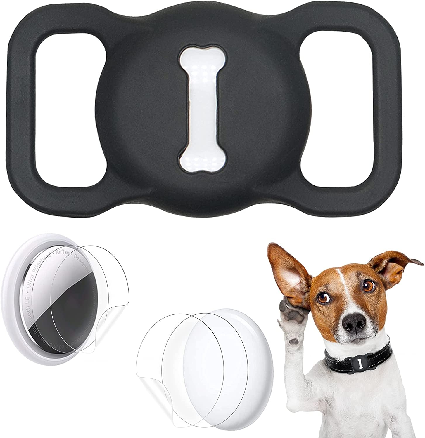 Protective Case Compatible for Apple Airtags for Dog Cat Collar Pet Loop Holder, Airtag Holder Accessories with Screen Protectors, Air Tag Silicone Cover for Pet Collar Electronics > GPS Accessories > GPS Cases Wustentre Black  