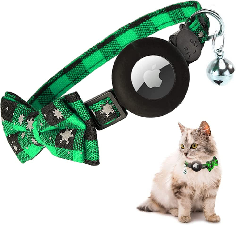 Smpili Airtag Cat Collar, Reflective Kitten Collar Breakaway with Airtag Holder, 0.4 Inches in Width Electronics > GPS Accessories > GPS Cases Smpili Christmas Green  