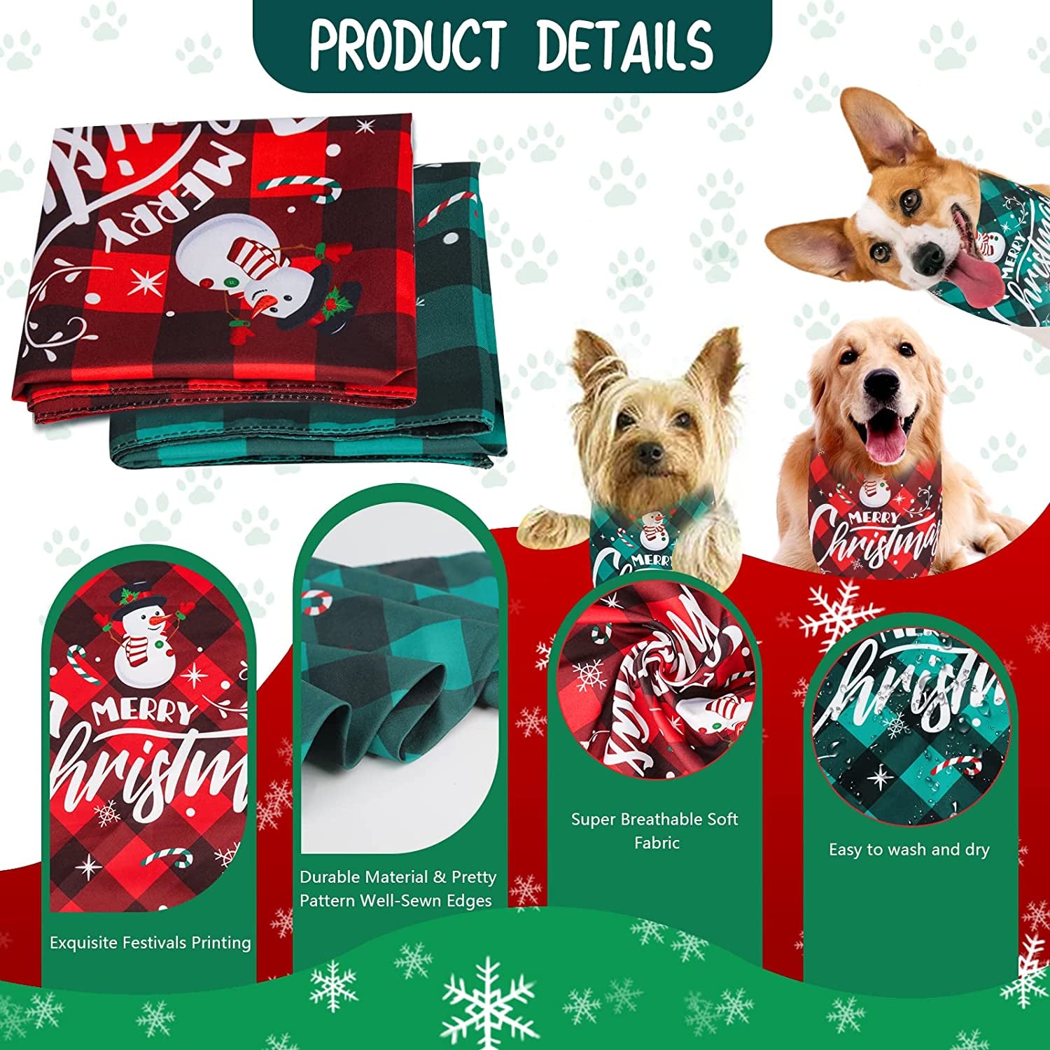 GUOYIHUA Christmas Dog Bandanas, Christmas Dog Bandana Classic Plaid Pet Scarf, Double-Layer Triangle Bibs Kerchief Merry Christmas Pet Bandana for Small Medium Large Dogs Cats Pets (Polyester, 2PCS) Animals & Pet Supplies > Pet Supplies > Dog Supplies > Dog Apparel GUOYIHUA   