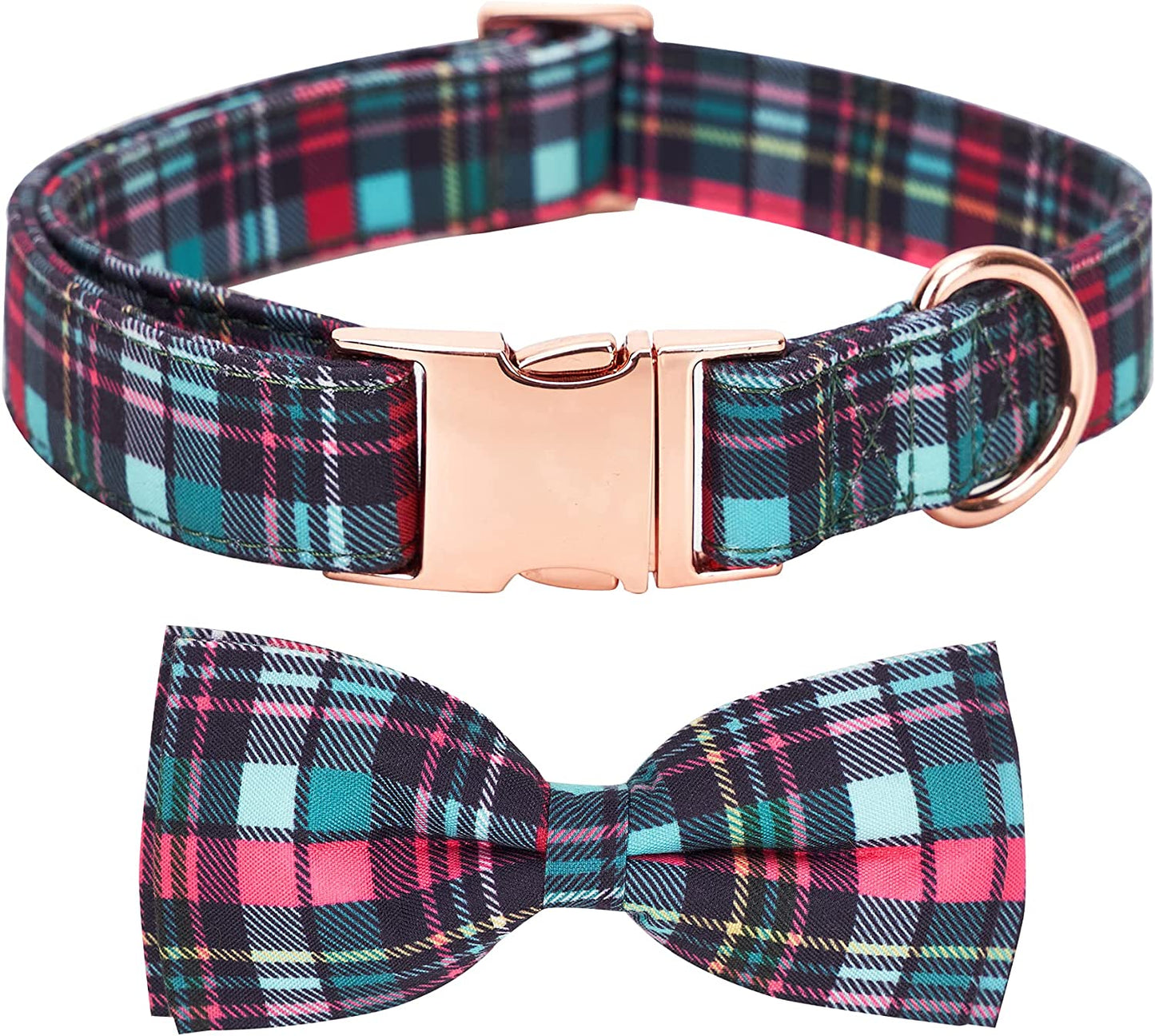 Thankspaw Soft Dog and Cat Collar with Bow Tie Print Flower Plaid Patterns Girl Dog Collars Adjustable Dog Collar for Small Medium Large Dogs Animals & Pet Supplies > Pet Supplies > Dog Supplies > Dog Apparel Thankspaw Green Plaid Small 