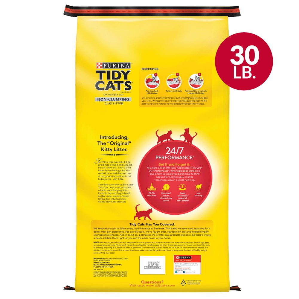 Purina Tidy Cats Non Clumping Cat Litter, 24/7 Performance Multi Cat Litter, 30 Lb. Bag Animals & Pet Supplies > Pet Supplies > Cat Supplies > Cat Litter Nestlé Purina PetCare Company   